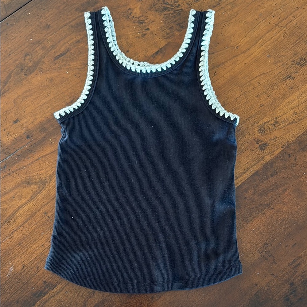 Black and White Embellished Fitted Tank Top